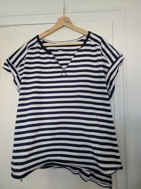 aerie Navy and White Striped V-Neck Tee